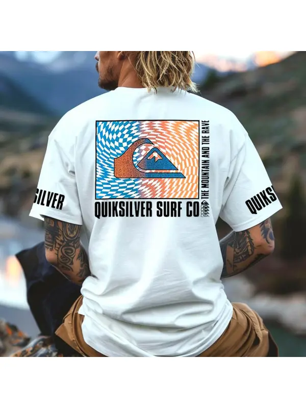 Men's Vintage Surf Print Beach Daily Crew Neck Short Sleeve T-Shirt - Anrider.com 