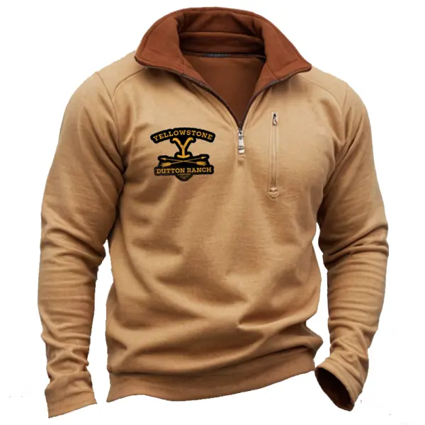 Men's Zipper Pocket Splicing Color Contrasting Warm Sweatshirt - Wayrates.com 