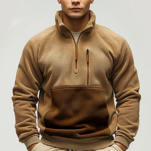 Men's Fleece Outdoor Retro Keep Warm Patchwork Contrasting Sweatshirt - Wayrates.com 