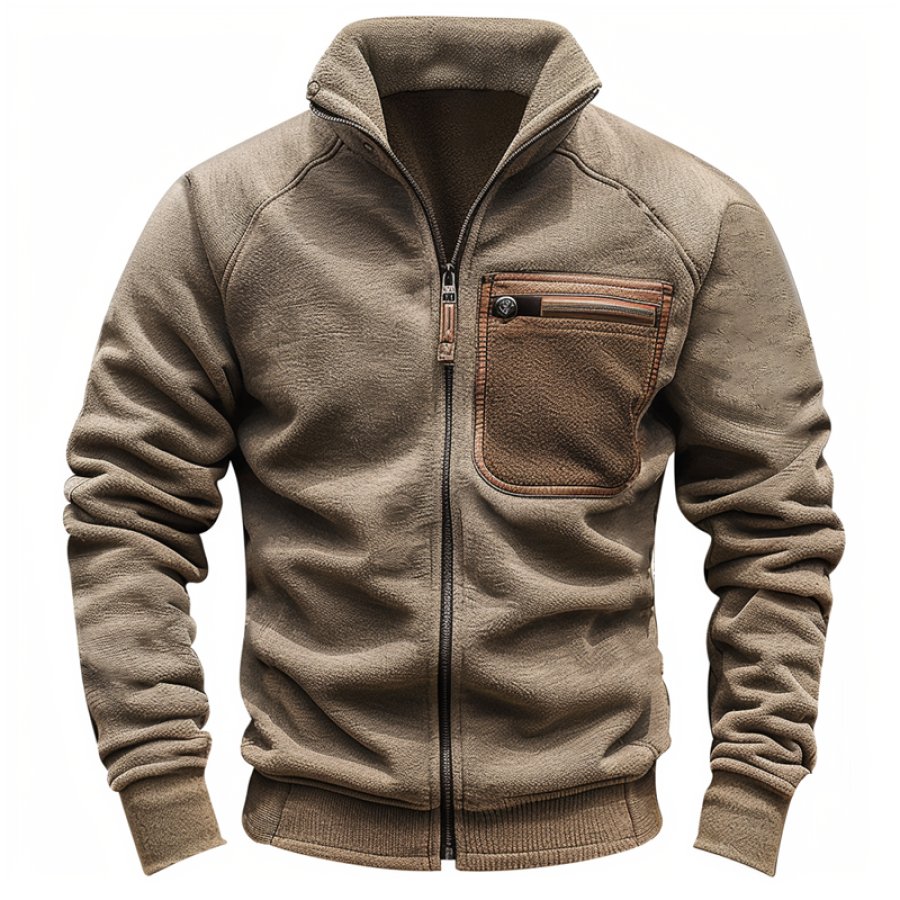 

Men's Fleece Outdoor Retro Keep Warm Patchwork Contrasting Coat