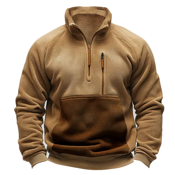 Men's Fleece Outdoor Retro Keep Warm Patchwork Contrasting Sweatshirt Only $29.99 - Rabclub.com 