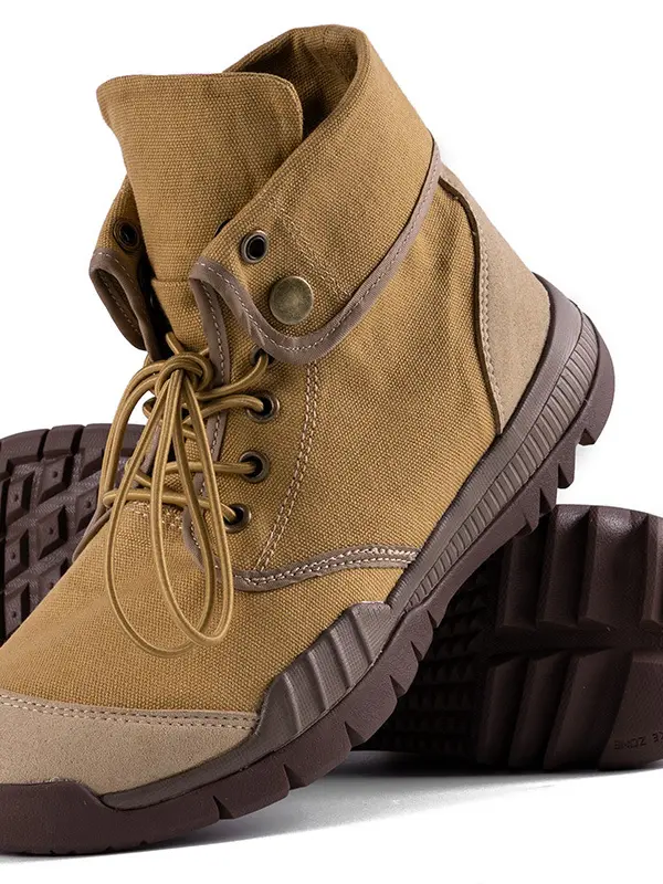 Men's Canvas Tactical Boots Mid-cut Breathable Outdoor Boots - Pragmaace.com 