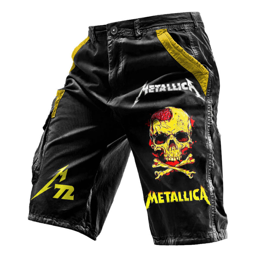 

Men's Vintage Skull Rock Band Distressed Cargo Shorts
