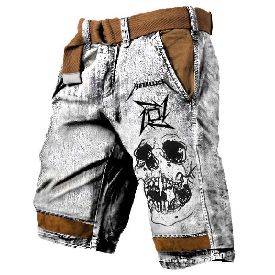 

Men's Vintage Skull Rock Band Distressed Cargo Shorts