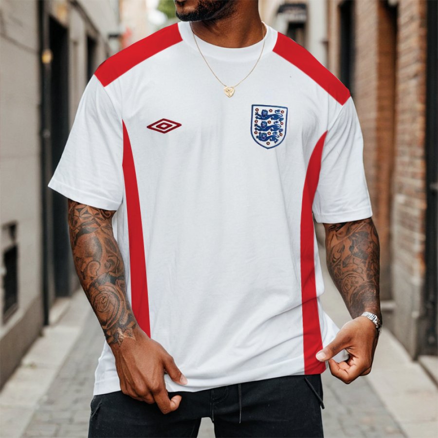 

Men's England Football Training Print Loose Short Sleeve Crew Neck Oversize T-Shirt