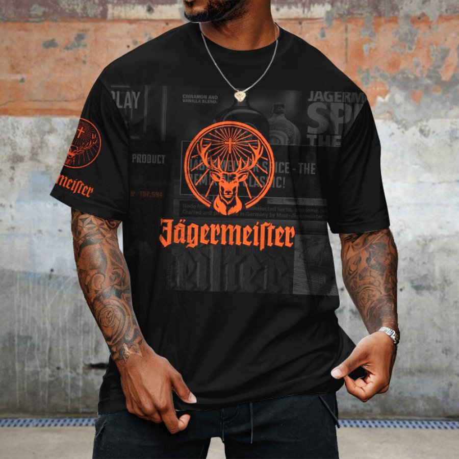 

Men's Vintage Beer Print Loose Short Sleeve Crew Neck Oversized T-Shirt