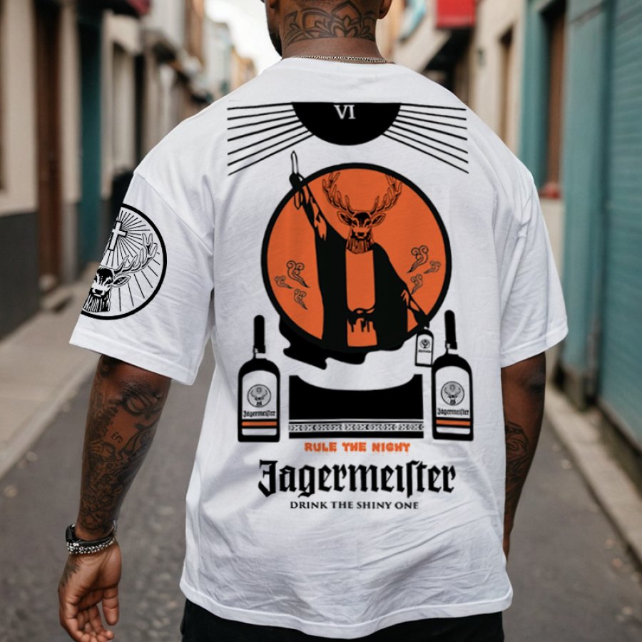 

Men's Vintage Beer Print Loose Short Sleeve Crew Neck Oversized T-Shirt
