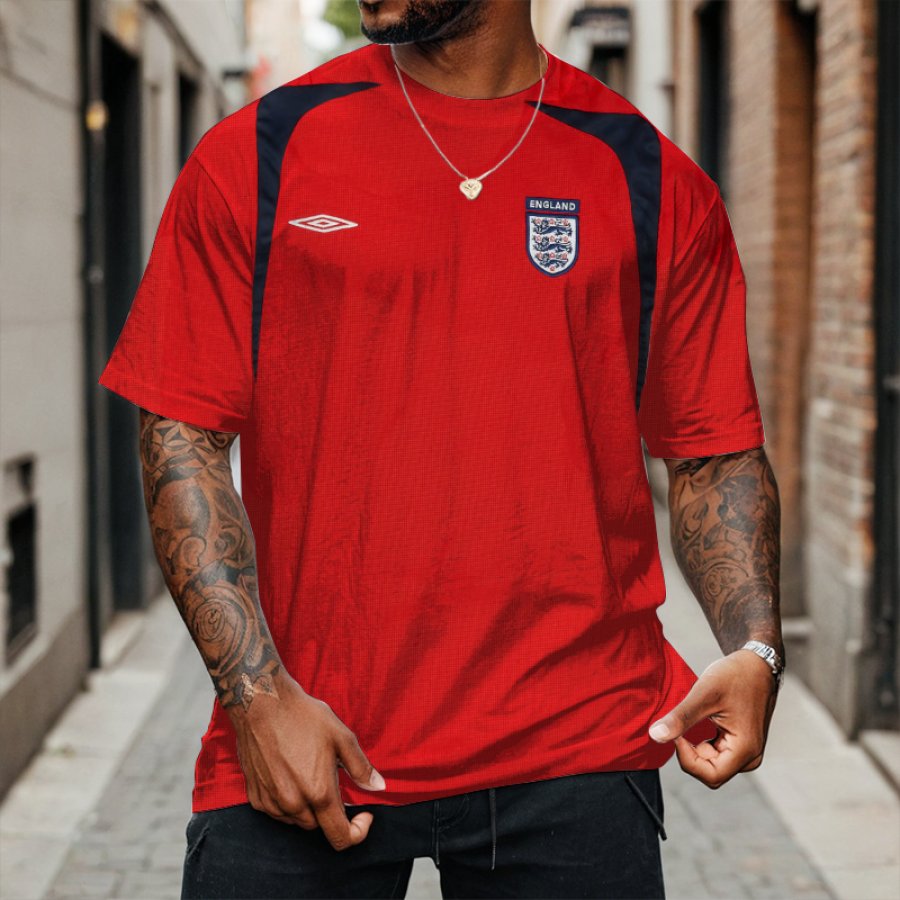 

Men's England Football Training Print Loose Short Sleeve Crew Neck Oversize T-Shirt