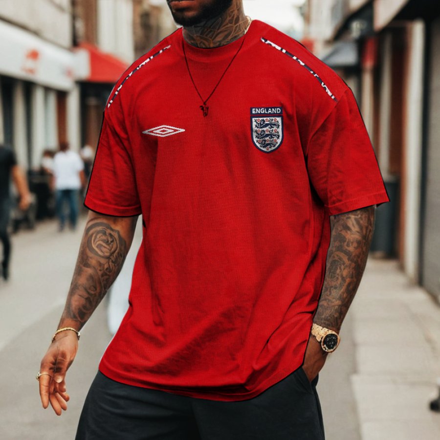 

Men's England Football Training Print Loose Short Sleeve Crew Neck Oversize T-Shirt