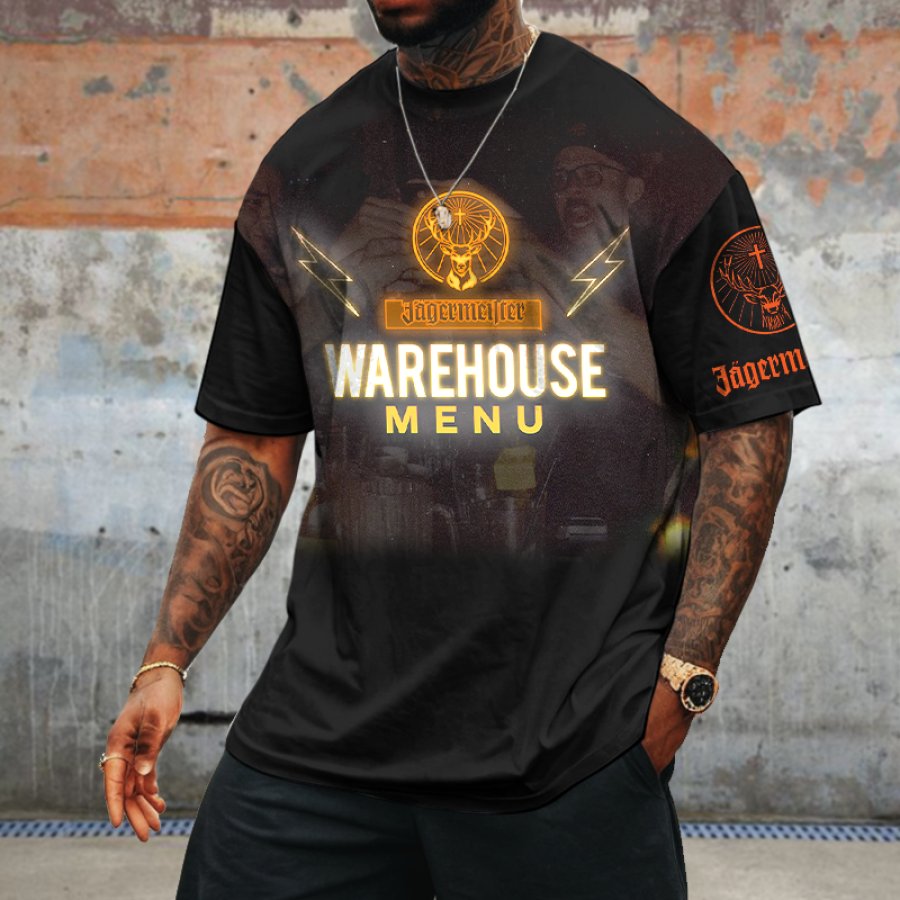 

Men's Vintage Beer Print Loose Short Sleeve Crew Neck Oversized T-Shirt