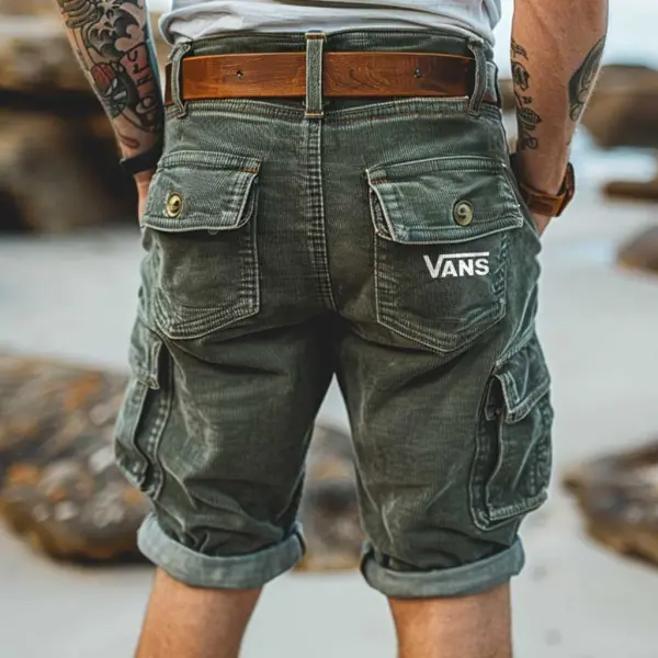 Men's Corduroy Surf Cargo Shorts Vintage Beach Vacation Multi-Pocket Daily Hawaii Casual Walkshort - Cotosen.com
