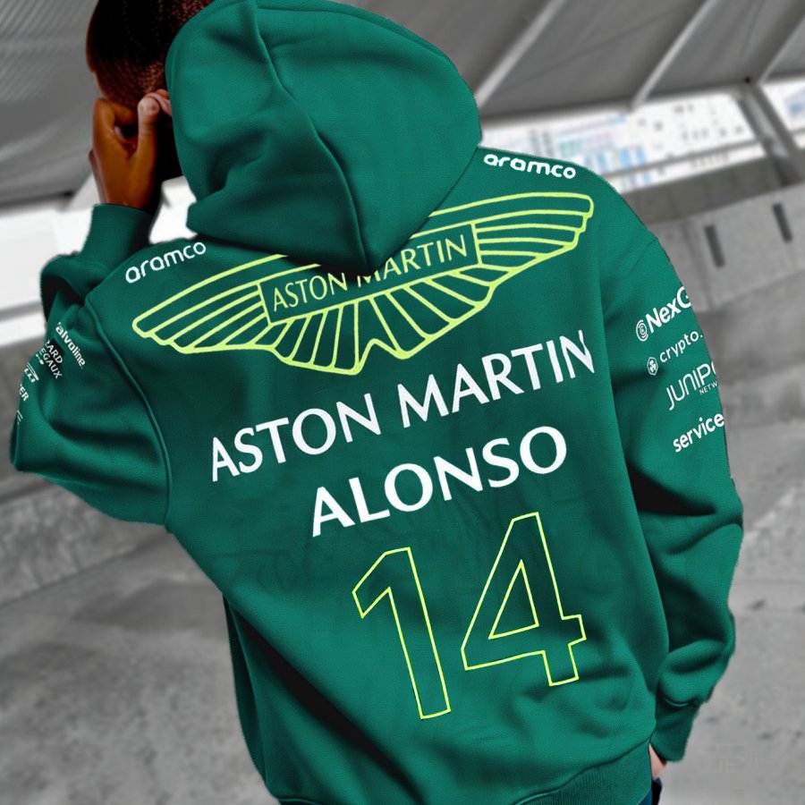 

Men's Retro Racing Print Green Oversized Hoodie
