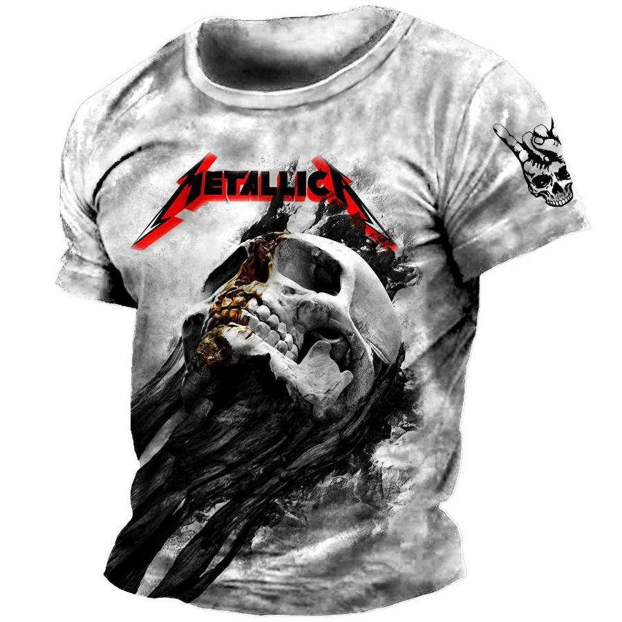 

Men's Vintage Dark Skull Rock Band Daily Short Sleeve Crew Neck T-Shirt