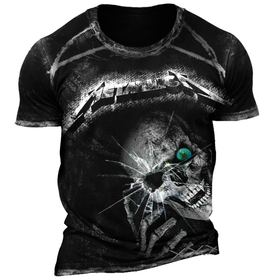 

Men's Vintage Skull Rock Band Daily Short Sleeve Crew Neck T-shirt