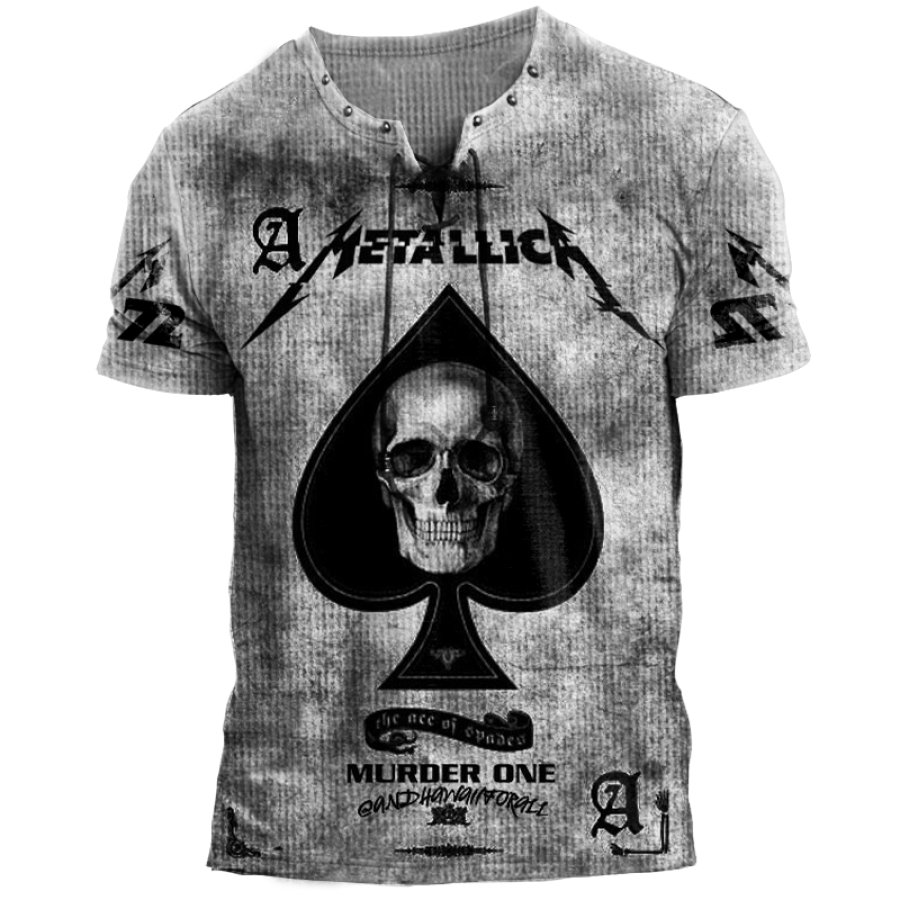 

Men's T-Shirt Skull Rock Band Vintage Lace-Up Short Sleeve Color Block Summer Daily Tops