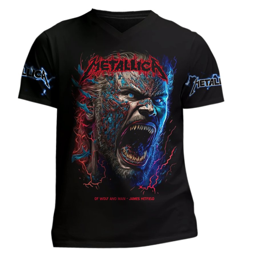 

Men's Vintage Skull Rock Band Daily Short Sleeve V-neck T-shirt