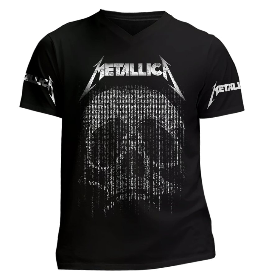 

Men's Vintage Skull Rock Band Daily Short Sleeve V-neck T-shirt
