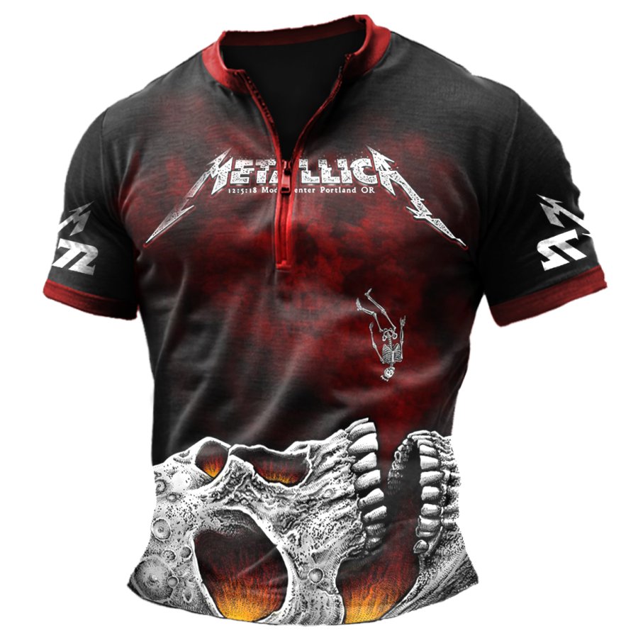 

Men's Vintage Murder Your Thirst Print Color Block Zipper Henley Collar T-Shirt
