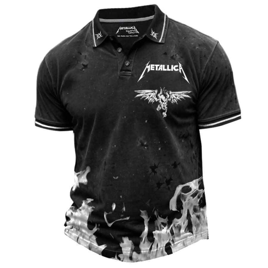 

Men's Skull Rock Band Vintage Short Sleeve Color Block Summer Daily Polo Shirt