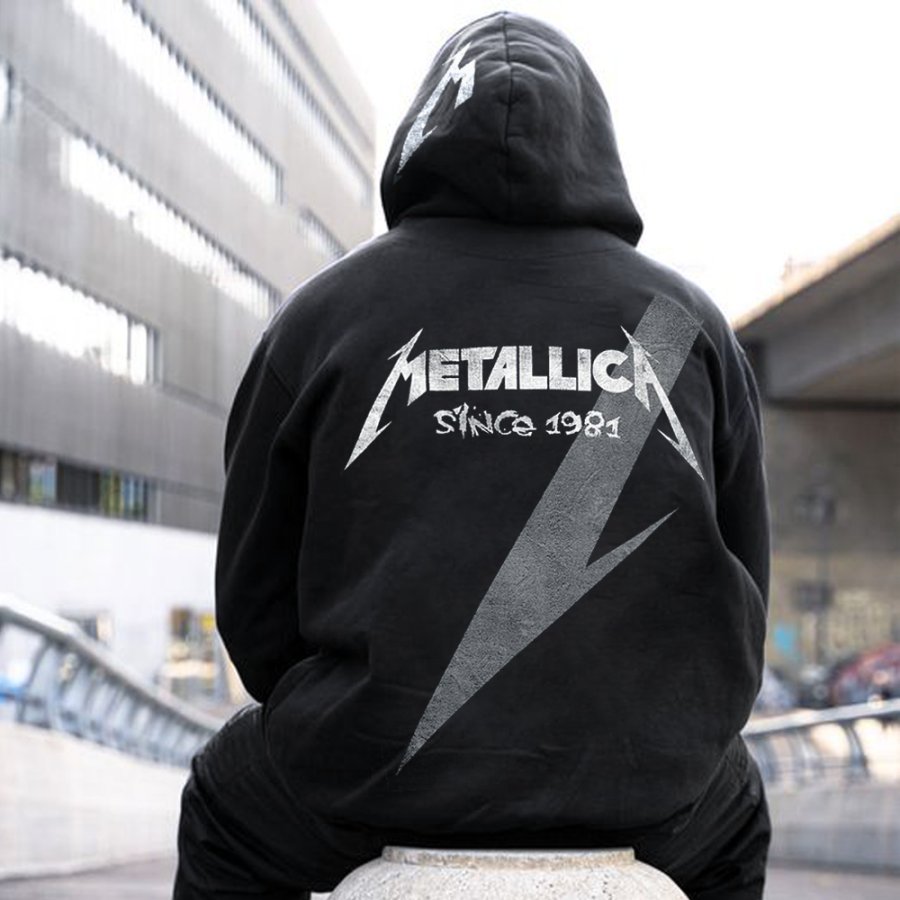 

Men's Rock Band Print Black Oversized Hoodie