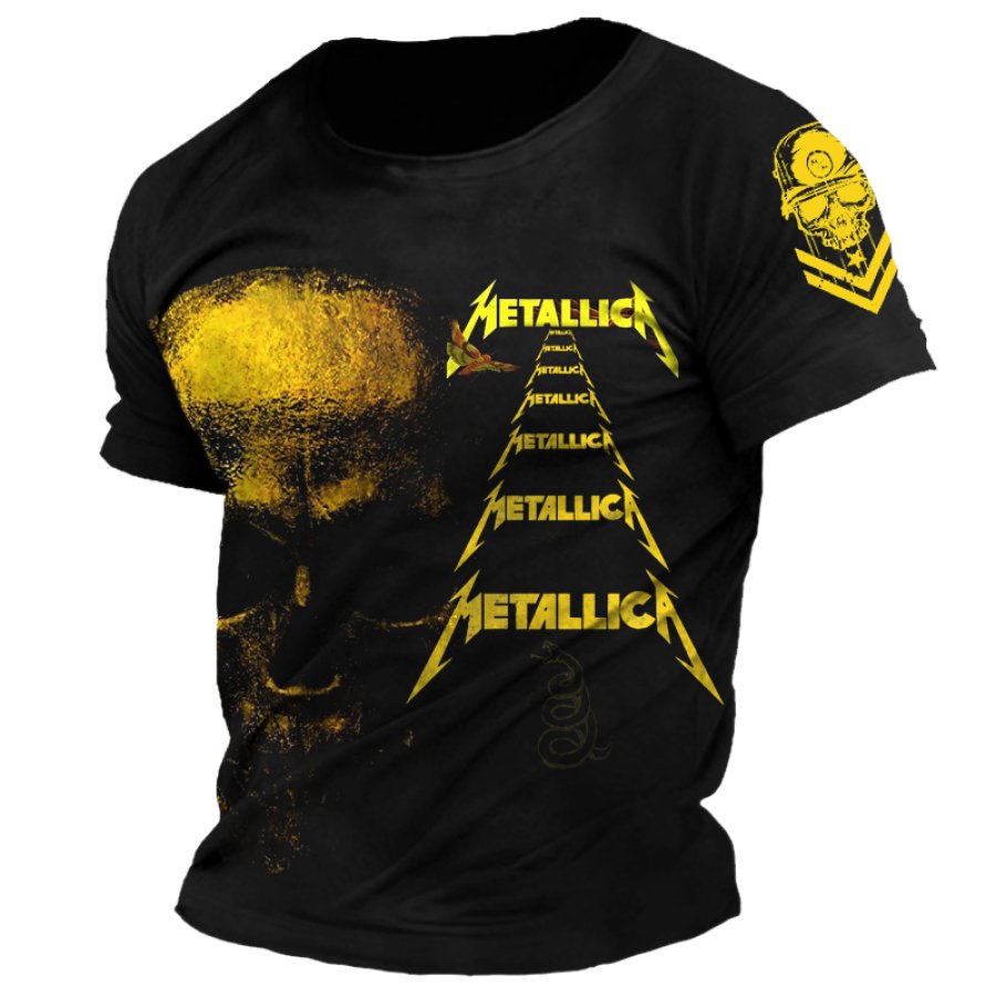 

Vintage Rock Band Golden Skull Printed T-shirt