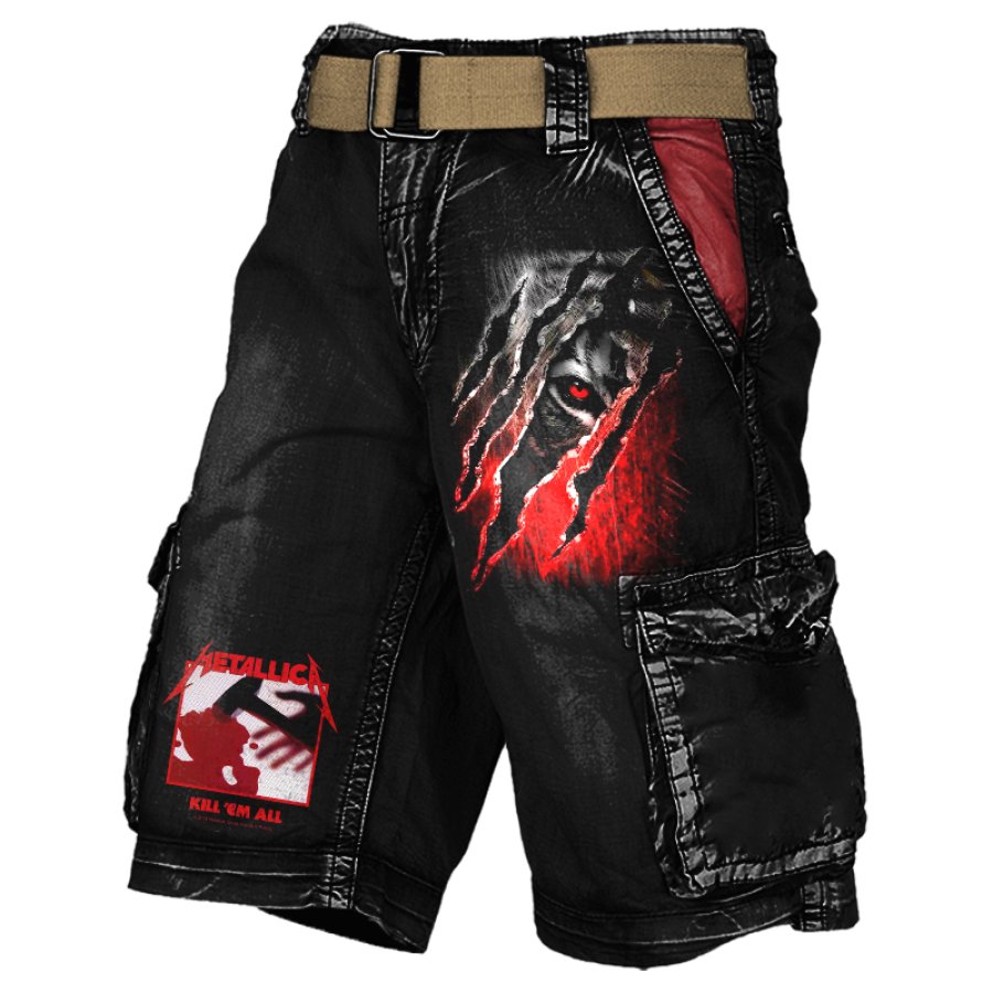 

Men's Vintage Rock Band Printed Contrasting Color Shorts