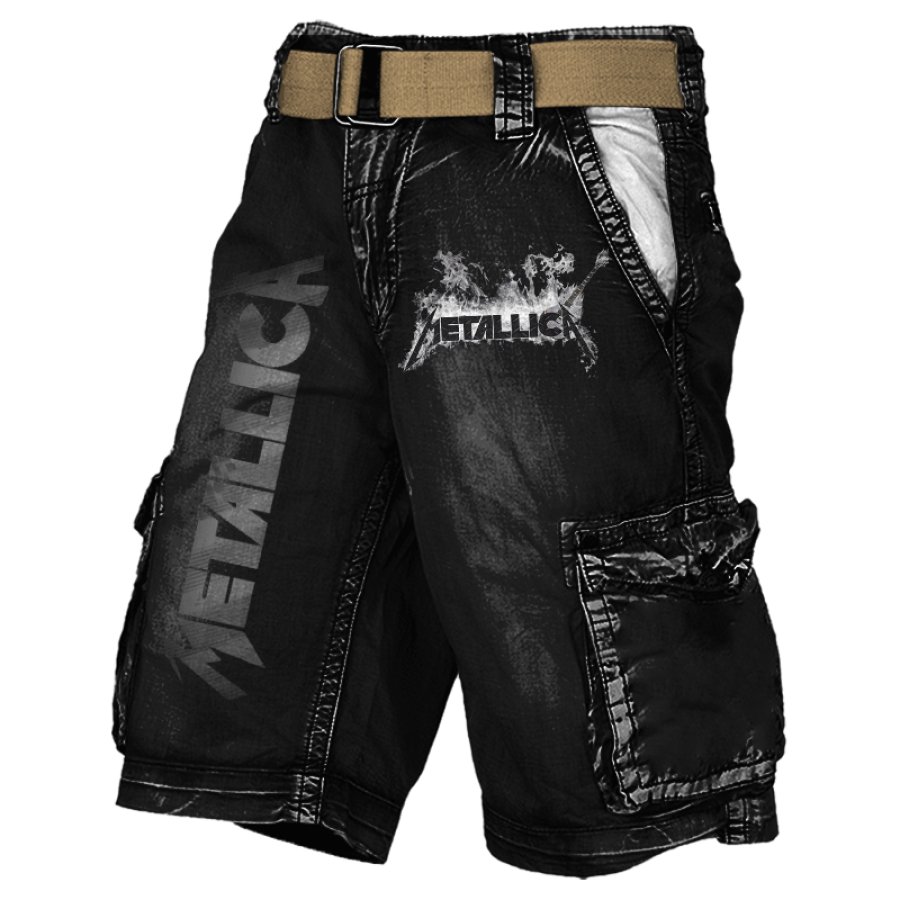 

Men's Vintage Rock Band Printed Contrasting Color Shorts