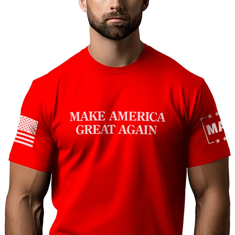 

Men's Vintage Make America Great Again Flag Print Crew Neck Short Sleeve T-shirt