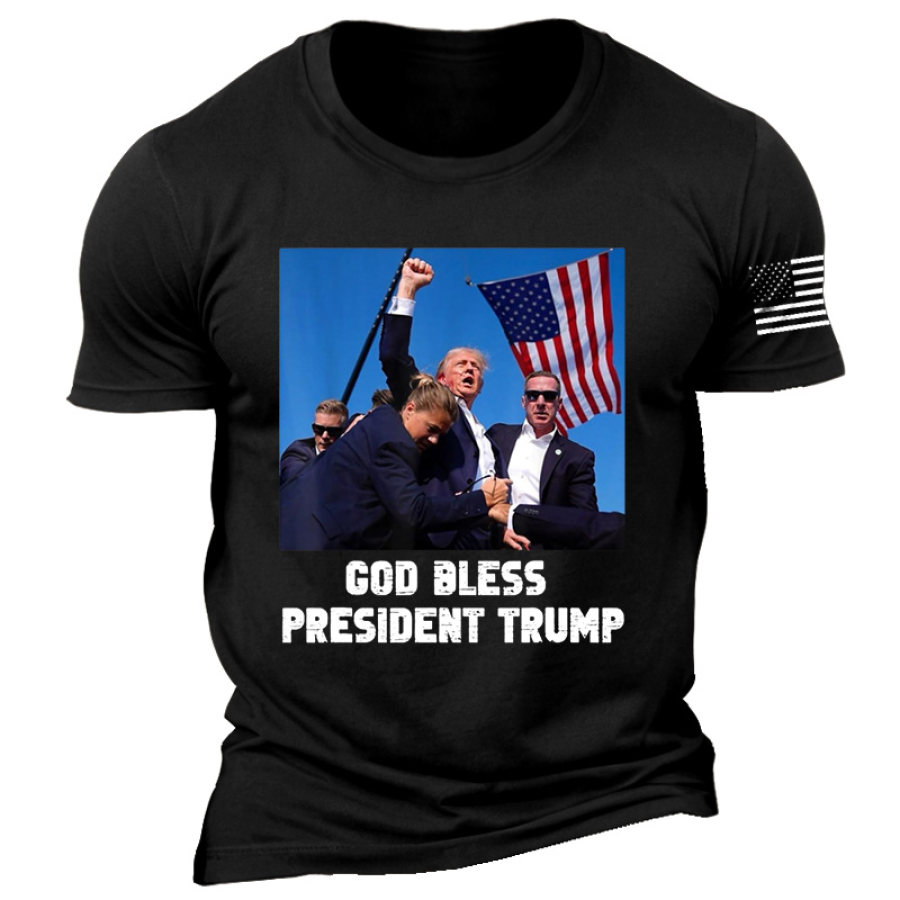 

Men's Vintage God Bless President American Flag Print Crew Neck Short Sleeve T-shirt