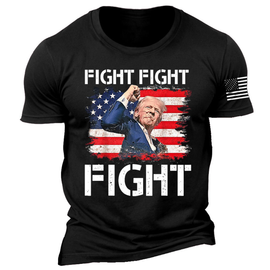 

Men's Vintage Fight Fight Fight American Flag Print Crew Neck Short Sleeve T-shirt