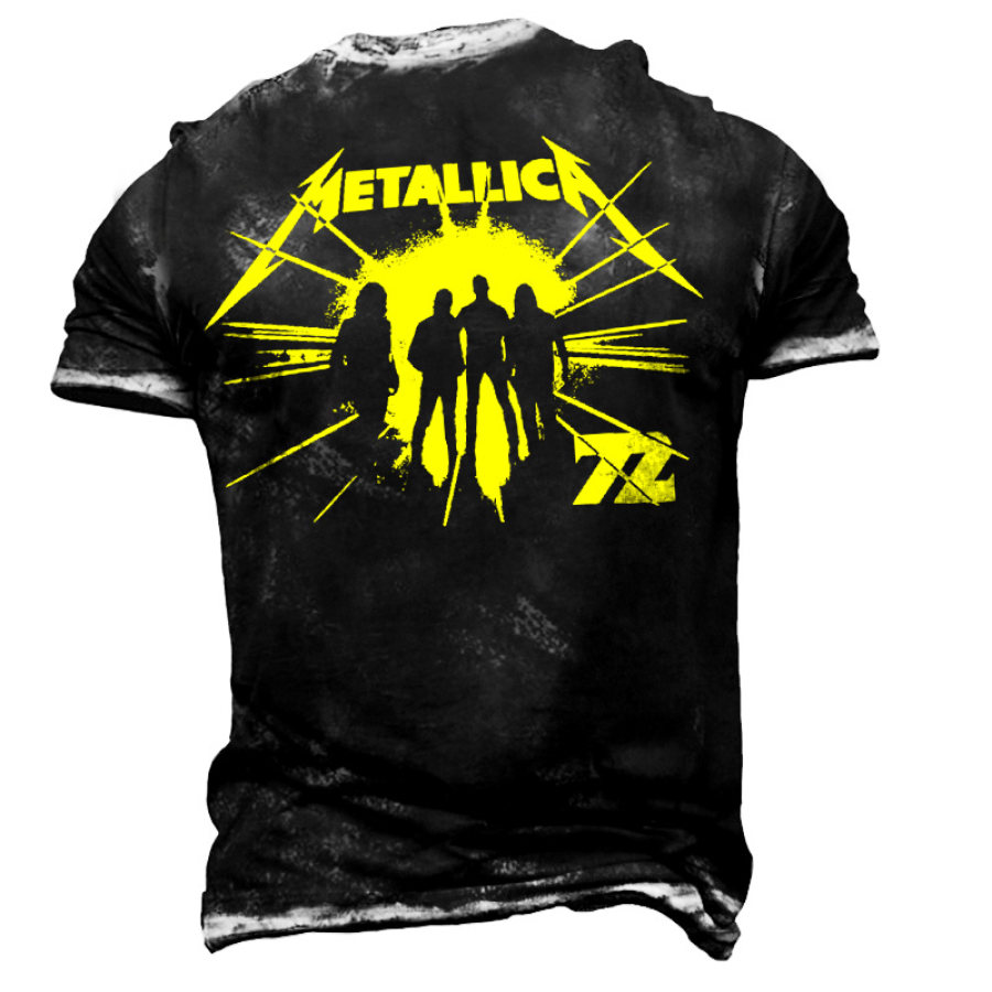

Men's Vintage Rock Band Print Crew Neck Short Sleeve T-shirt