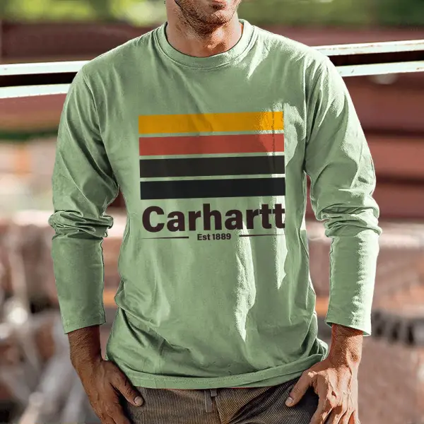 Men's Vintage Outdoor Print Long Sleeve Casual T-shirt - Cotosen.com
