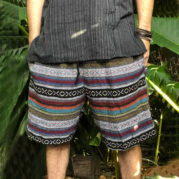 Men's Vintage Hippie Boho Tribal Aztec Print Elastic Drawstring Shorts - Wayrates.com 