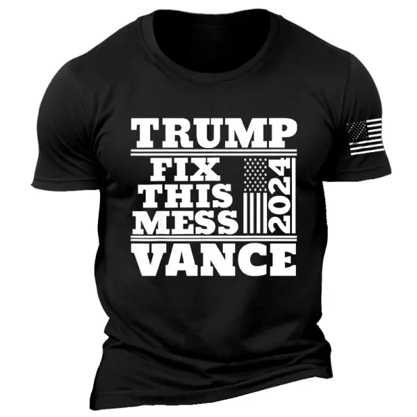 Men's Vintage Vance Fix This Mess Donald 2024 America Flag Print Crew Neck Short Sleeve T-shirt - Wayrates.com 