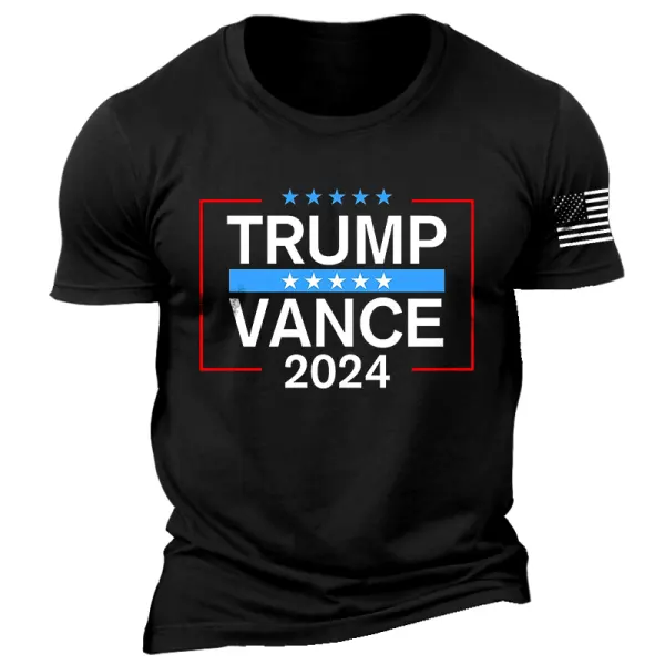 Men's Vintage Vance 2024 America Flag Print Crew Neck Short Sleeve T-shirt - Wayrates.com 