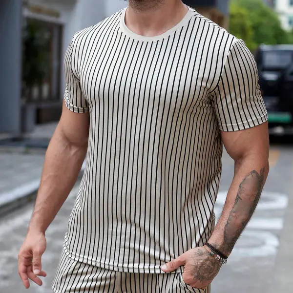 Men's Summer Slim Short Sleeve Casual Simple Striped T-Shirt - Wayrates.com 