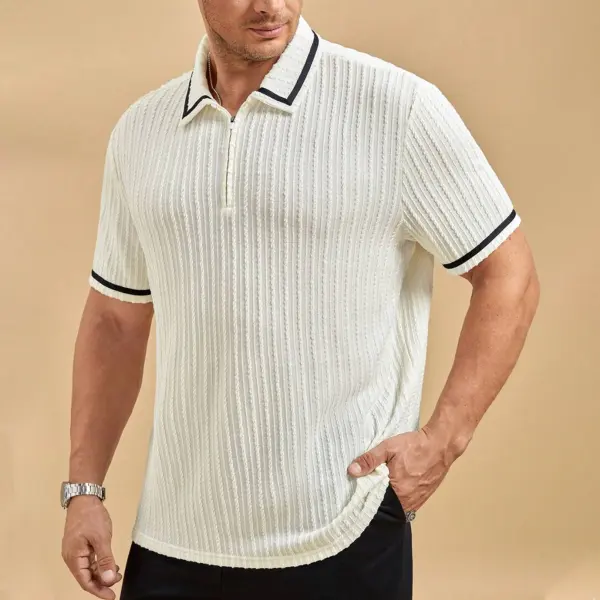 Men's Summer Slim Short Sleeve Casual Color Block Polo Shirt - Wayrates.com 