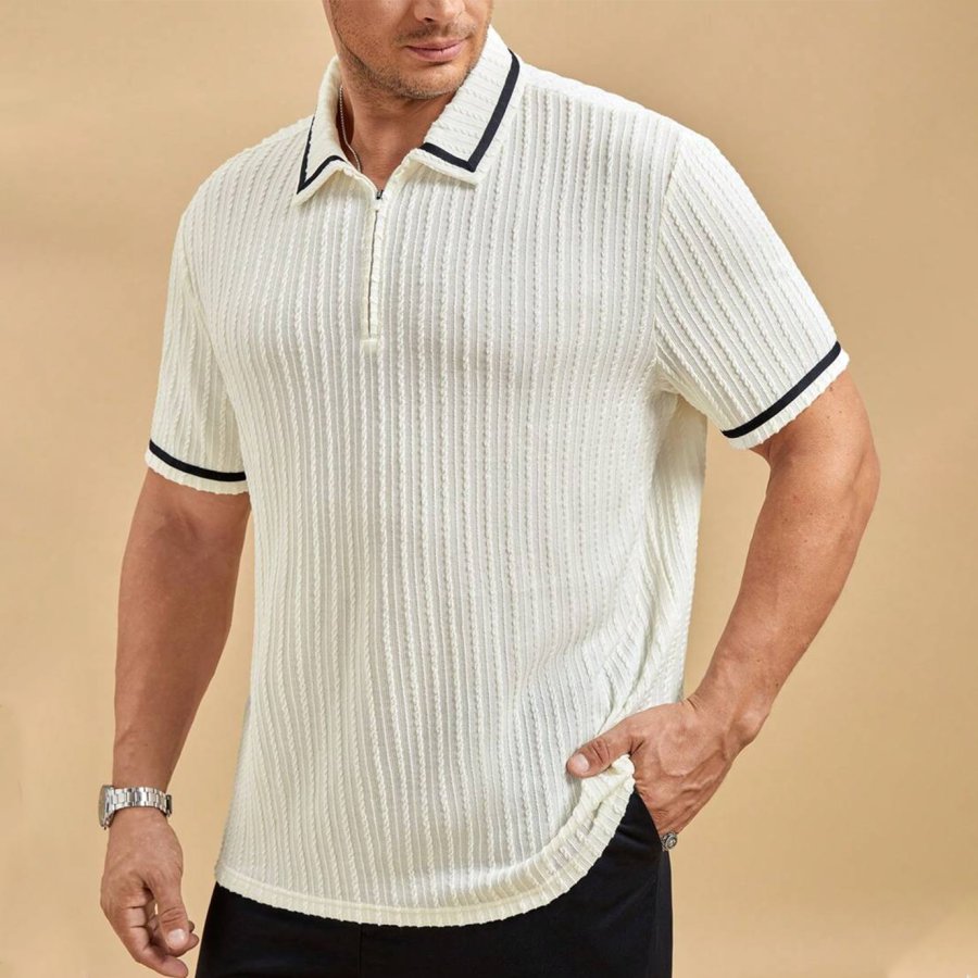 

Men's Summer Slim Short Sleeve Casual Color Block Polo Shirt