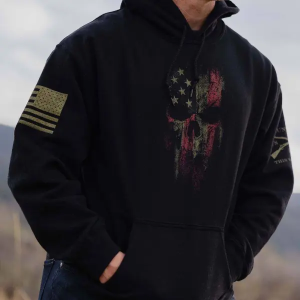 American Flag Patriot Skull Head Vintage Printed Hoodie - Wayrates.com 