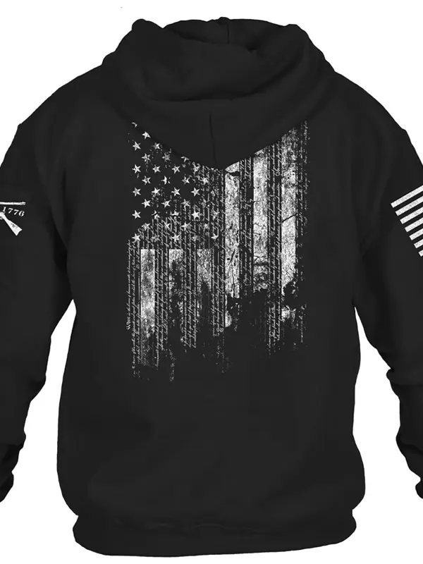 American Flag Patriot Vintage Washed Printed Hoodie - Simplyion.com 