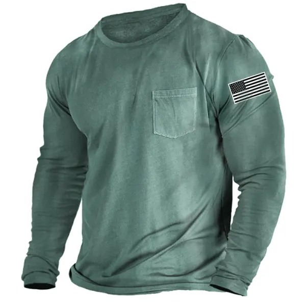 Men's Vintage Wash Flag Round Neck Long Sleeve T-shirt Only $24.99 - Elementnice.com 