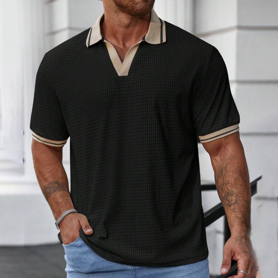 

Men's Summer Slim Short Sleeve Casual Color Block Polo Shirt