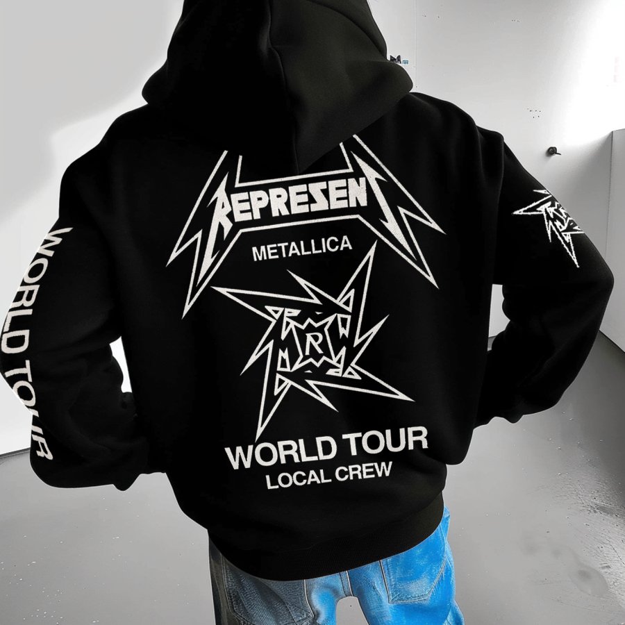 

Men's Rock Band Print Black Oversized Hoodie