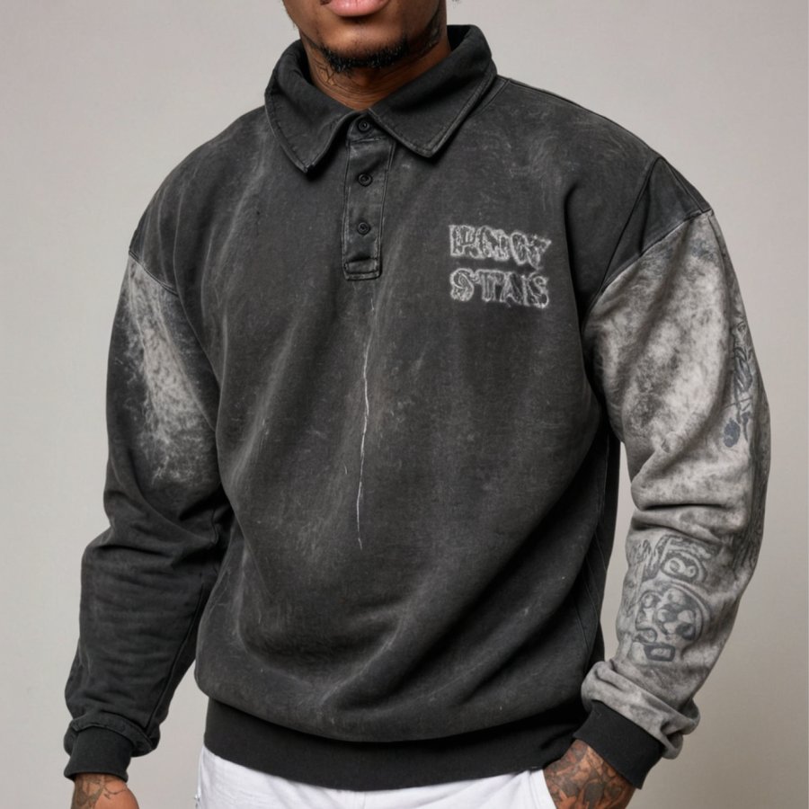 

Men's Sweatshirt Gradient Color Vintage Long Sleeve Daily Polo Neck Tops