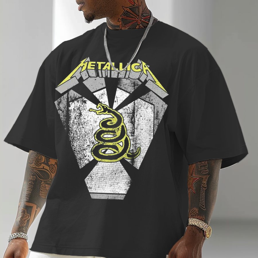 

Men's Oversized Retro Rock Band Heavy Metal Rock Print T-shirt