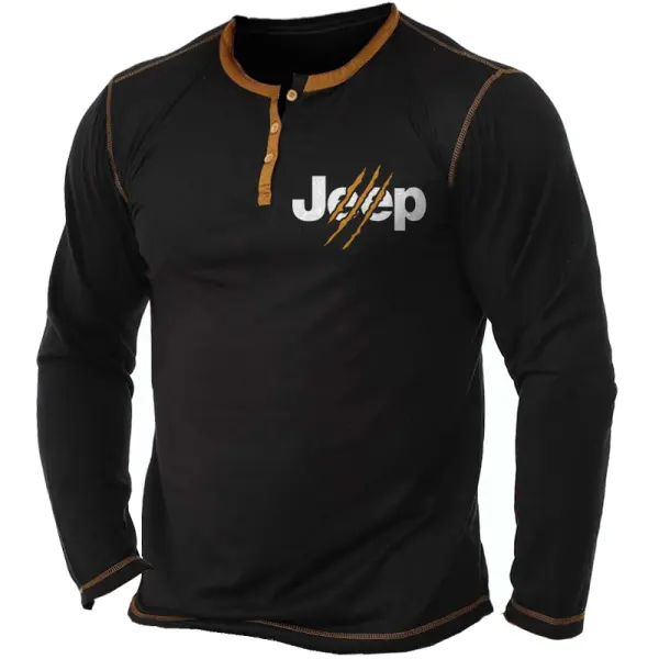 Men's Vintage Outdoor Road Trip Henley Neck Long Sleeve T-Shirt Only $25.99 - Elementnice.com 