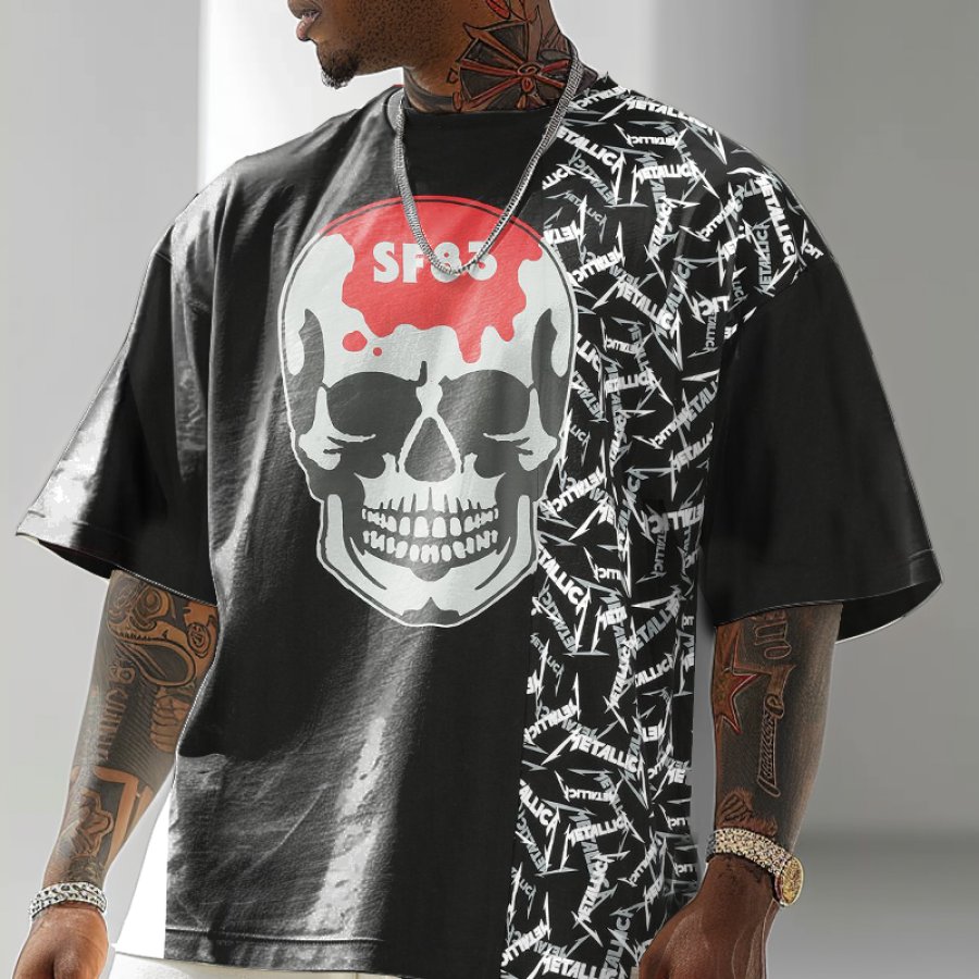 

Men's Oversized Retro Rock Band Heavy Metal Rock Print T-shirt