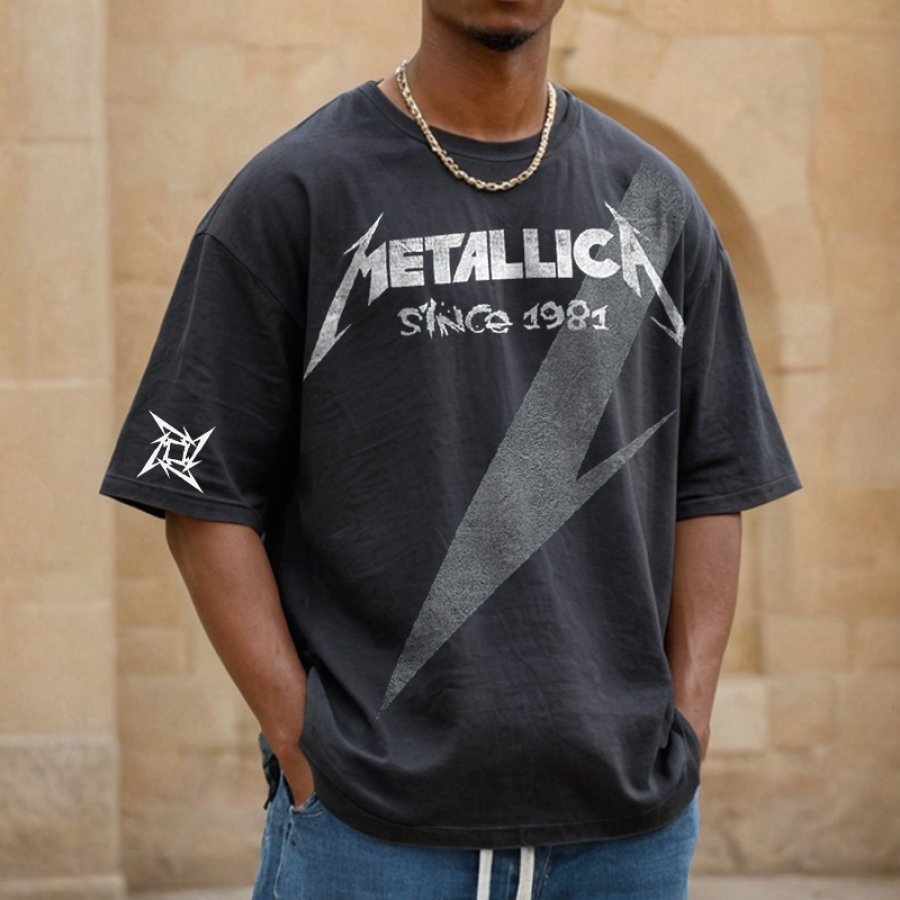 

Men's Oversized Retro Rock Band Heavy Metal Rock Print T-shirt