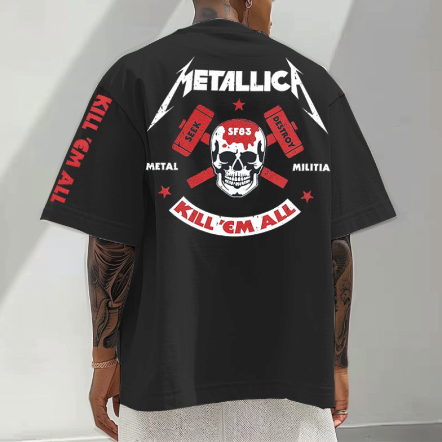 

Men's Oversized Retro Rock Band Heavy Metal Rock Print T-shirt