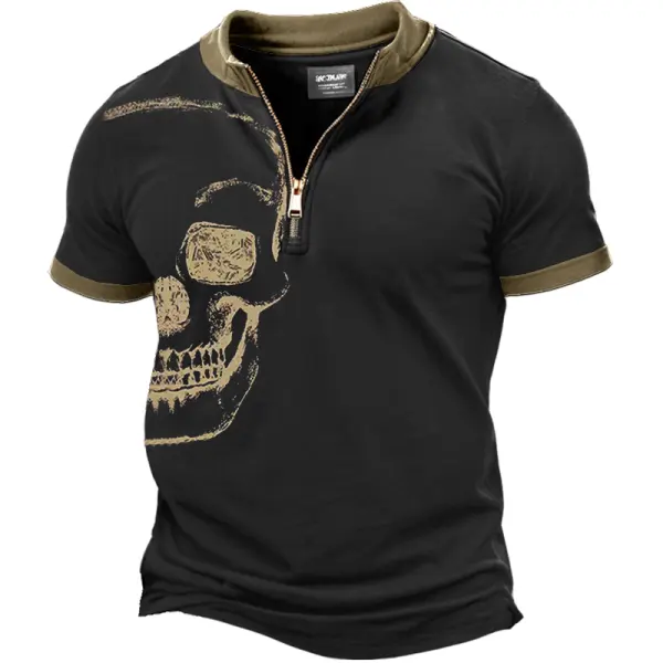 Men's Retro Skull Color Block Print T-shirt - Nicheten.com 